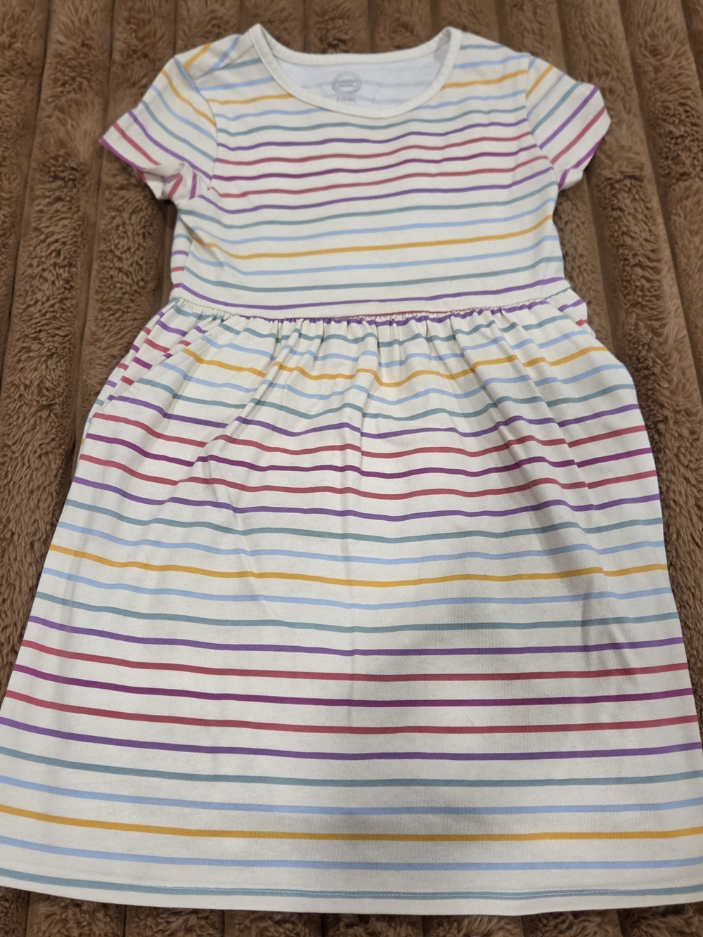 Wonder Nation Girl's Dress A Line Size 6X With  Pockets Rainbow Striped